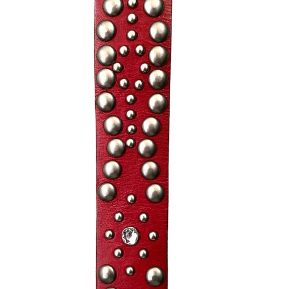 Linea Pelle Red Leather Silver Studded Belt - Picture 8 of 12